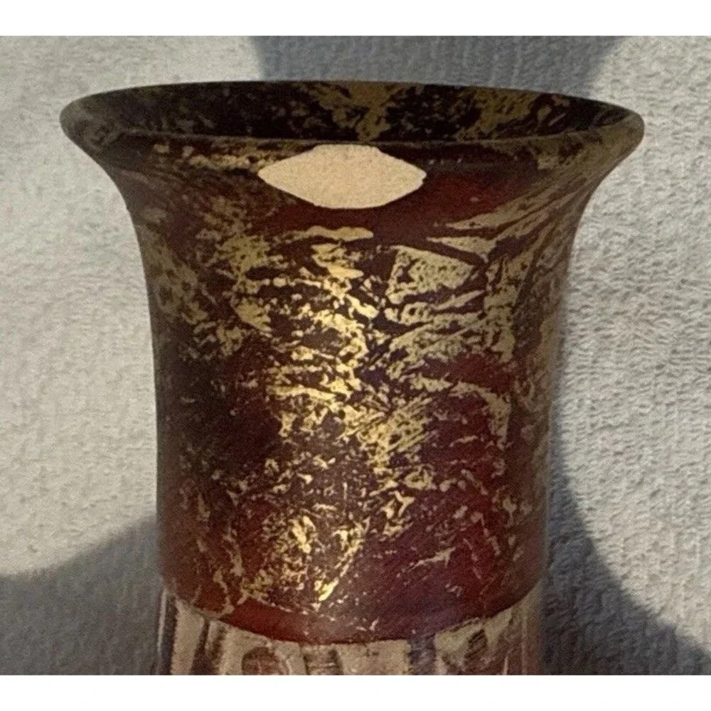 Glazed Vase Home Decore 1970 Art Pottery Handcrafted Painted Burgundy 17” H